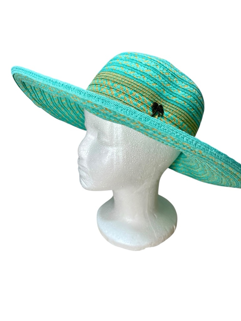 Sun N Sand Straw Hat Teal Wide Brim Beach Resort Tropical Boho Chic